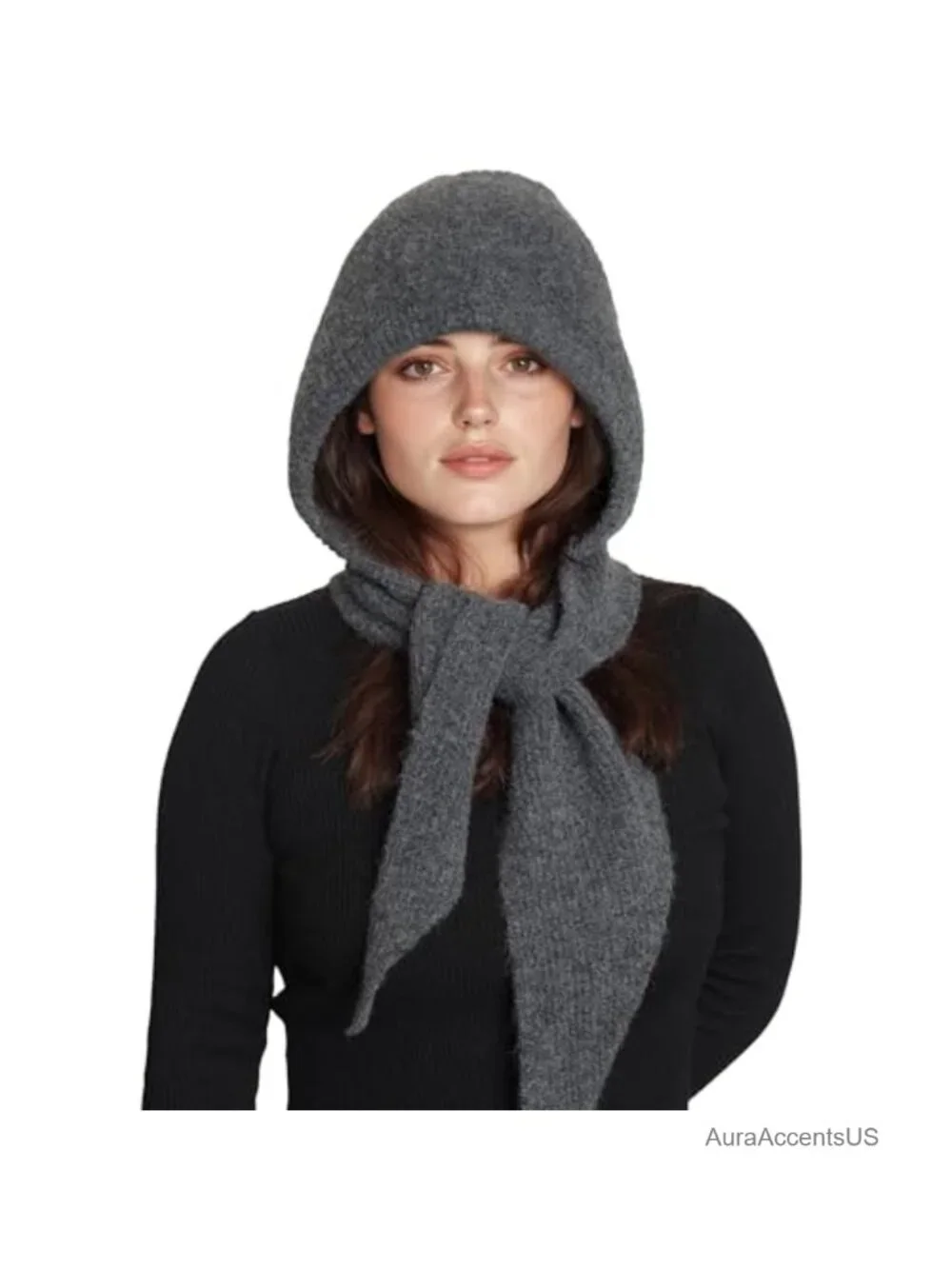 Knitted Hooded Scarf 2-in-1 Winter Neck Warmer Wrap for Women
